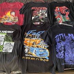 NEW Men’s Large Graphic T-Shirts Bundle (9pc)  Streetwear/Cartoon Graphics Tees