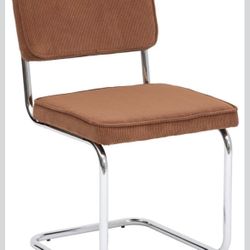 SET OF 2 Modern Dining Chairs Terracotta Color Corduroy Fabric Chrome Legs - Brand New