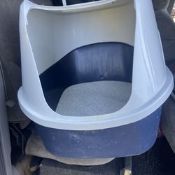 Blue Enclosed littler Box for Cats, Large