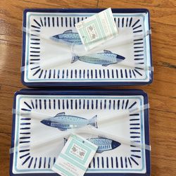 NWT Beach to Bistro fish design 100% Melamine set of 8 snack plates