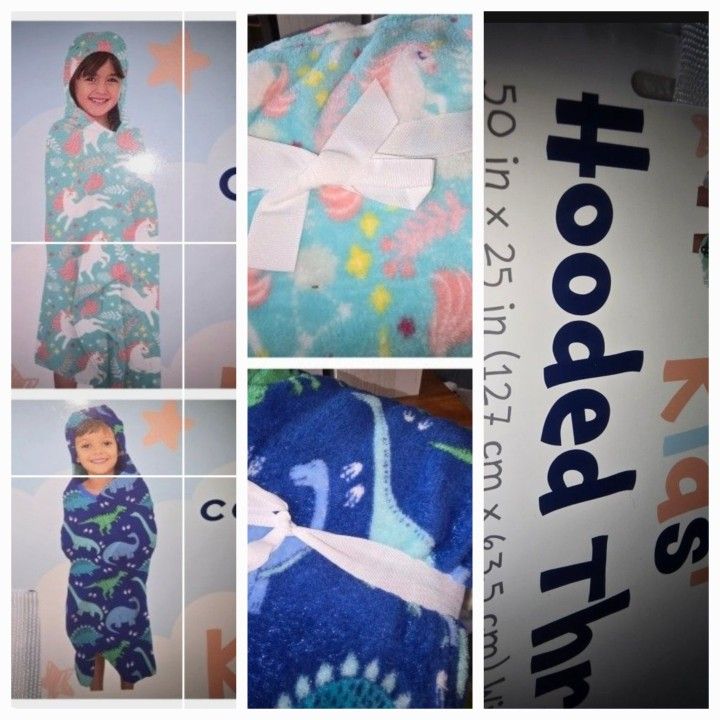 🆕️HOODED THROWS. CHOICE OF UNICORN, OR DINOSAUR IN BLUE .50x25 IN