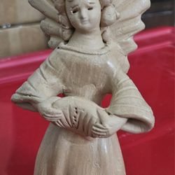 Vintage Guatemala Pottery Folk Art Angel Playing Drums Candle Holder
