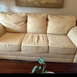 Free Large, Three Seater Sofa From Bassett Pale Yellow Color