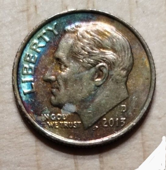 2013 D Rainbow Tone Dime 