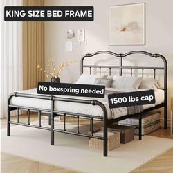 Vintage-Inspired 14" King Metal Bed Frame 1500 lbs cap. No Boxspring needed