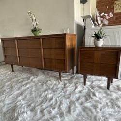 MID CENTURY Long Dresser And One Nightstand 