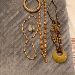 Wooden Necklace And Bracelet Jewelry Lot