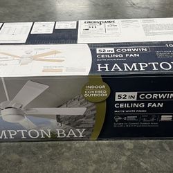 Hampton Bay 52 in. Corwin Indoor/Outdoor Matte White LED Ceiling Fan with Light Kit