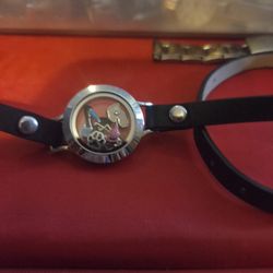 Origami Owl Black 6 - 7 1/4" Leather Wrap Bracelet with locket charm Silver 