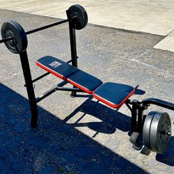 Weight bench, 80 lbs. total weights. $80 