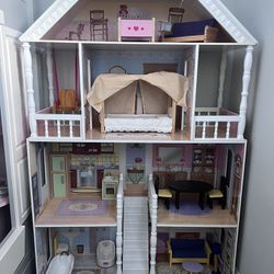 Large Wood Doll House - Like New With Accessories 