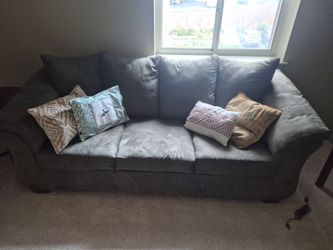 Gray Sofa with Cushions & Recliner Chair