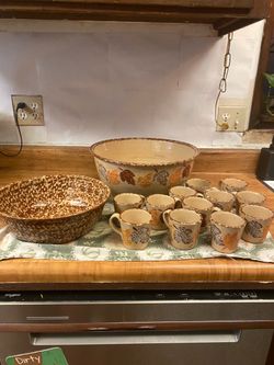 Stoneware Pottery Bowl and Mug Set