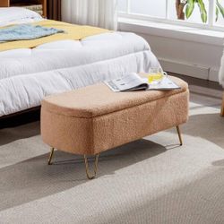 Modern Camel Storage Dining Bench for Bedroom W 40 in., Entryway Bench Upholstered Padded with Storage