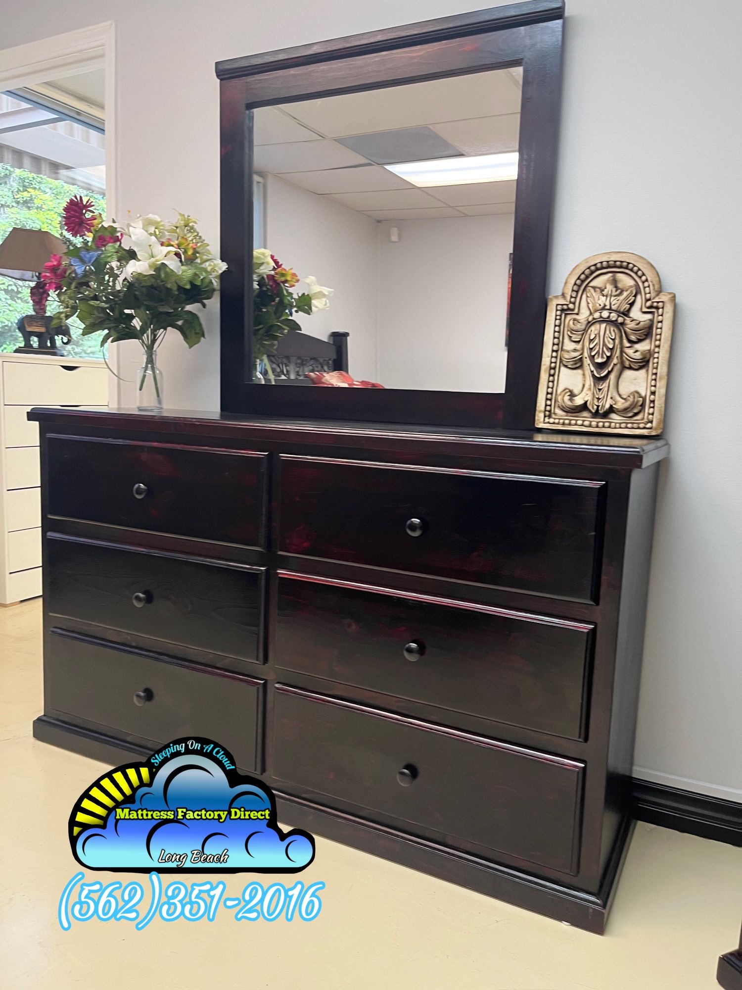 Fully Assembled 6 Drawer Dresser With Mirror Cherry