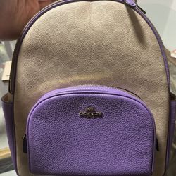New Cream & Purple Coach Backpack 
