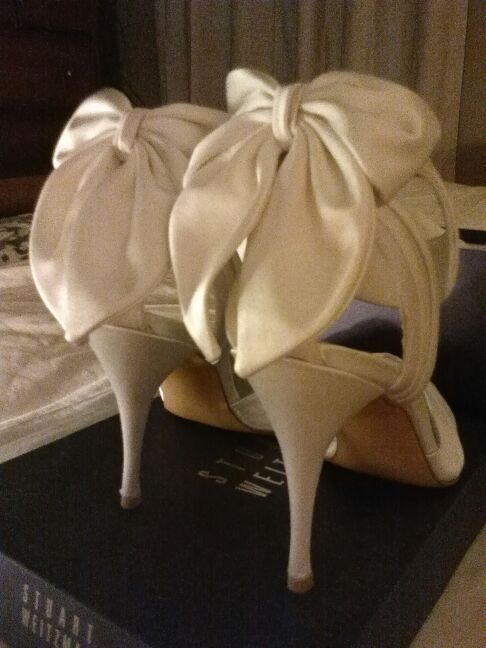 Stuart Weitzman white satin "Lover" style heels