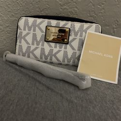 (NEW) NWT MICHAEL KORS Jet Set Coin MF Phone Case/Wristlet/Wallet/NAVY/WHITE