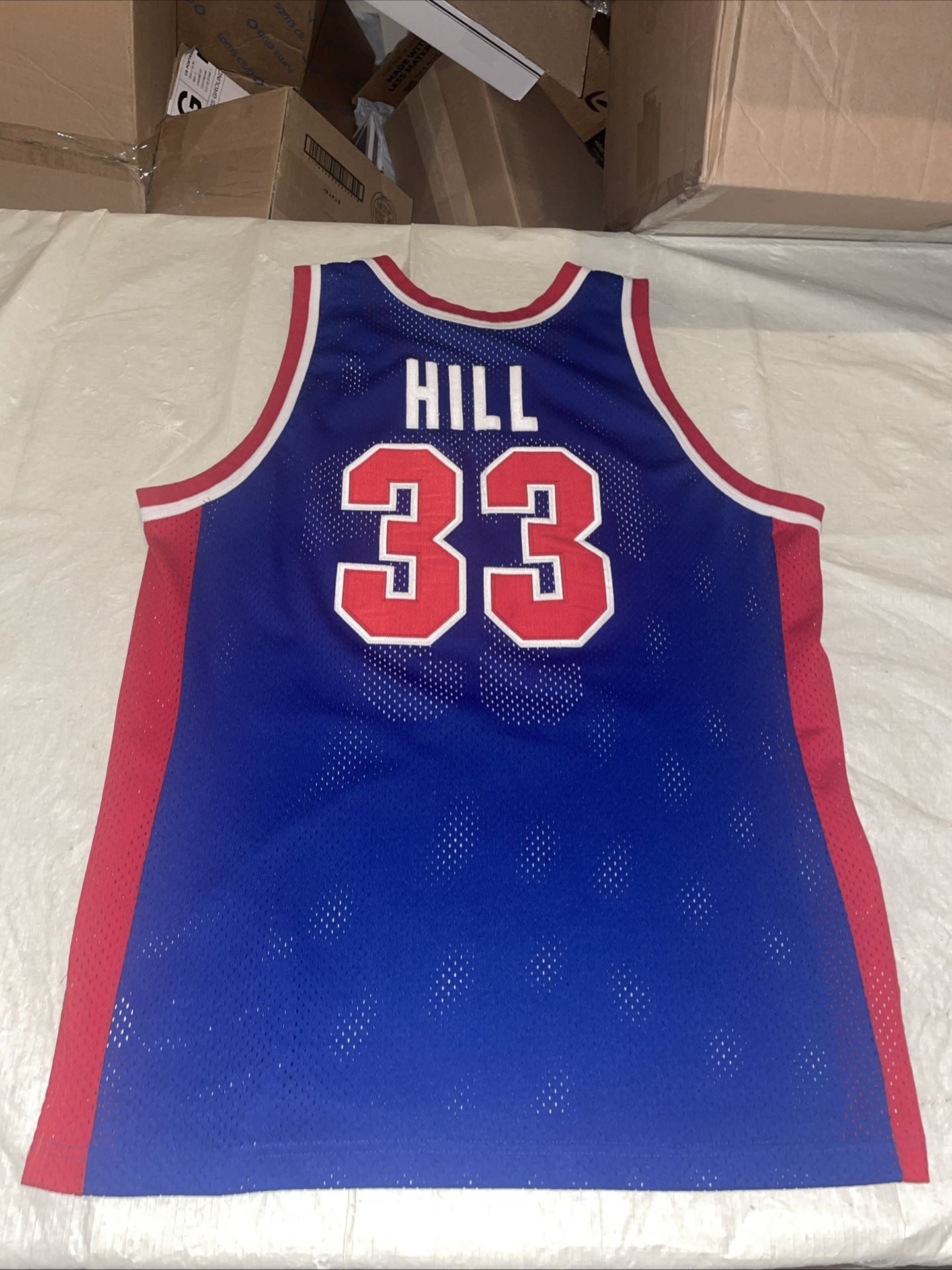 AUTHENTIC Grant Hill Champion JERSEY Mens 48 DETROIT PISTONS Blue Sewn Vintage