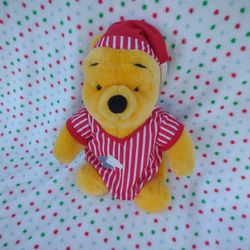 Vintage 1998 Mattel Disney Winnie The Pooh Red Pajamas Night Cap Plush Toy 13"