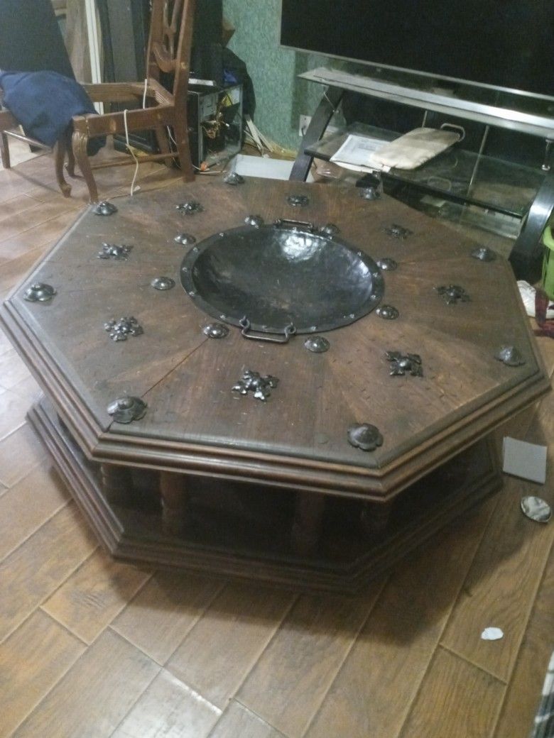 spanish colonial revival rustic 2-tiered octagon brazier coffee table