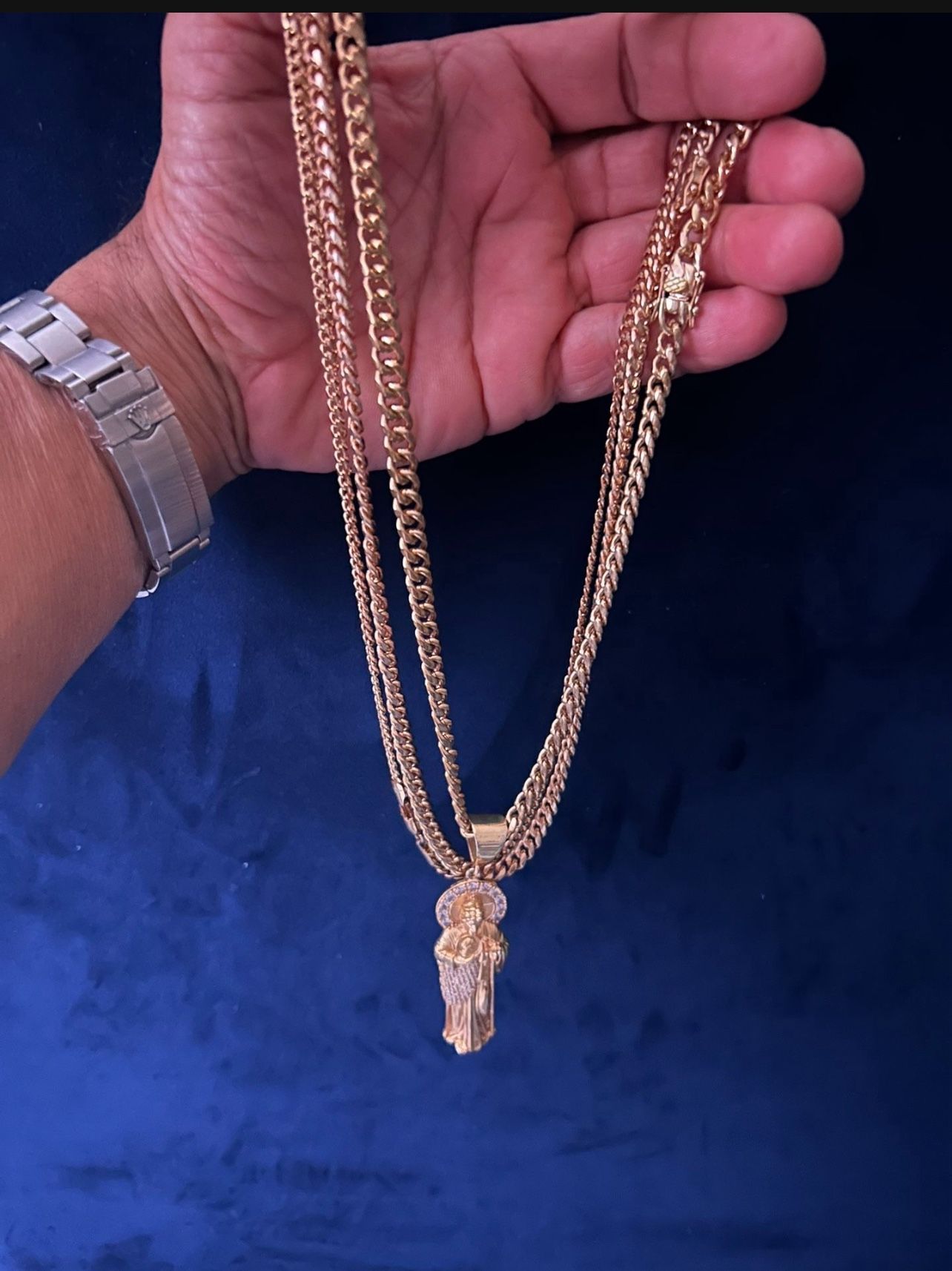 Three Cuban Chains And A Saint Jude Pendant Gold Plated $30 For All Four Pieces