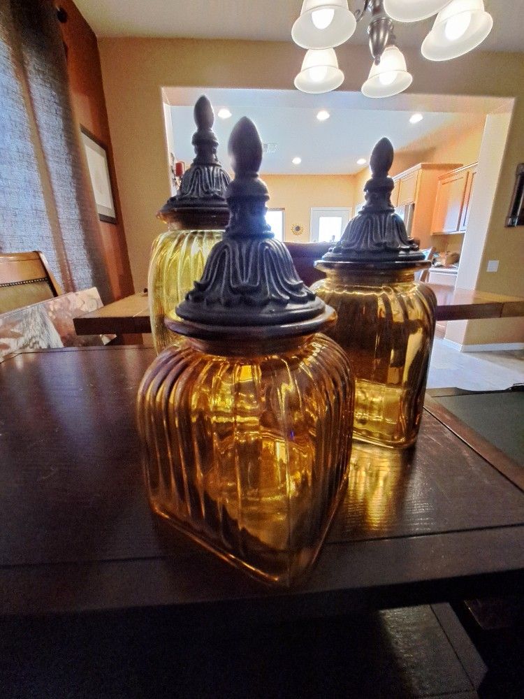 Amber Colored Glass Canister Set
