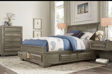 Complete Queen Bedroom Set – Storage Bed + 2 Nightstands + NEW Mattress