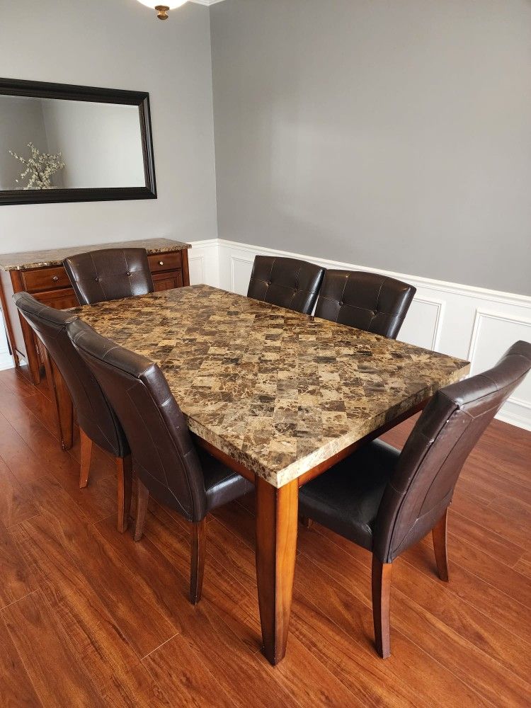 Marble Dining Table And Side Board (Buffet Table) 