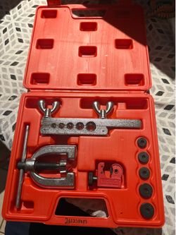 Brake Line Single & Double Flaring Tool Kit, 45 Degree Tubing Flare Set, Storage Case & 5 Adapters,3/16", 1/4", 5/16", 3/8" and 1/2” for Copper, Alumi