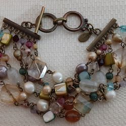 Cookie Lee Bracelet Multi-strand Stones Adjustable Toggle Clasp