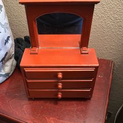 Mini Wooden Jewelry Box With Mirror 