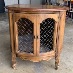 Antique Wooden Cabinet With Decorative Mesh Door