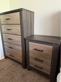 Gray/Brown Wood Dresser & Nightstand Set