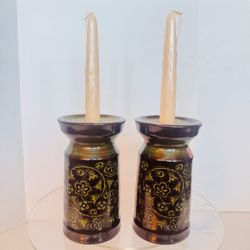 1970's Spanish Style Pillar Candle Holder Pair Of 2 Franciscan Madeira Pattern
