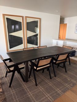 Dark Wood Dining Table with 6 Cane Chairs