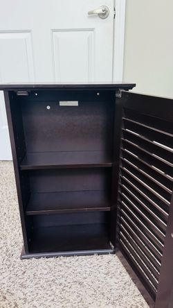 Brown Wooden Storage Cabinet with Louvered Door & Adjustable Shelves