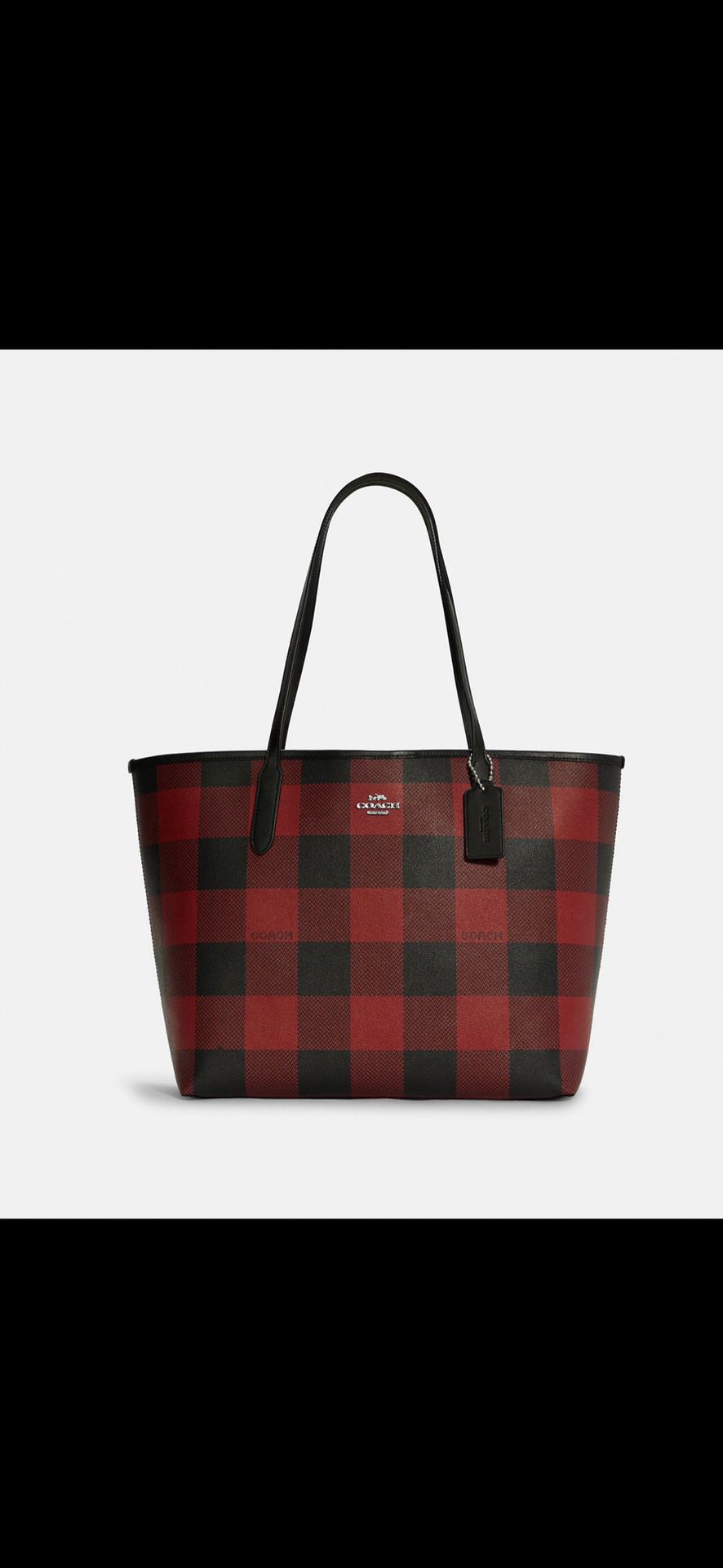 NWT COACH CITY TOTE WITH BUFFALO PLAID PRINT IN BLACK 1941 RED MULTI BAG C7271 