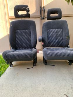 Pair of Gray Cloth Car Seats with Headrests