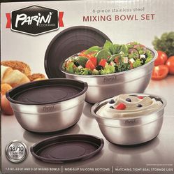 NEW PARINI 6-Piece Stainless Steel Mixing Bowl Set - $15 
