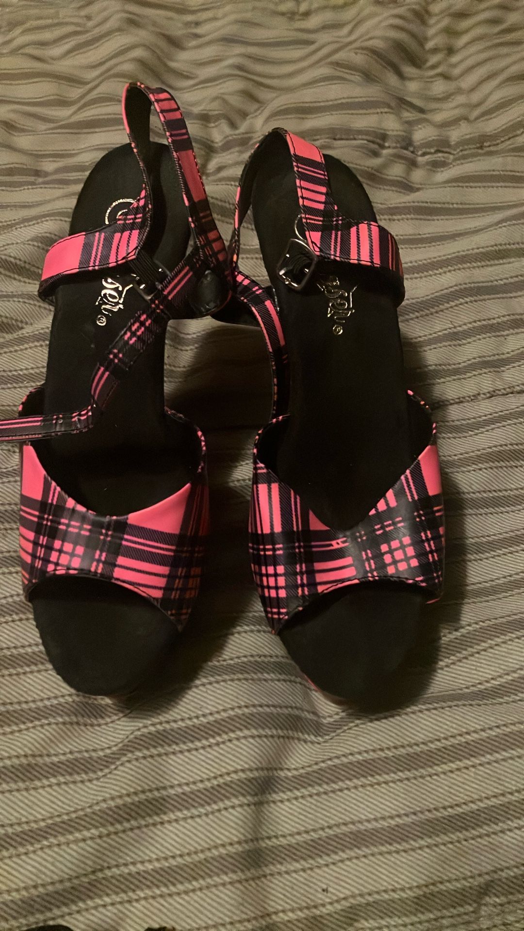 Pleasers Plaid, Pink And Black Strap