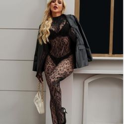 One Size Lace Leopard Jumpsuit, Fishnet Bodysuit Glow Party Club, Poster One Piece Mesh Full Body Rave Outfits