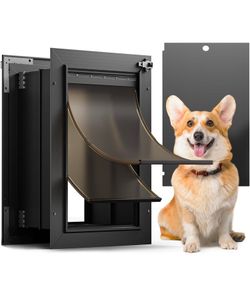 Doggy Door, All Aluminum Dog Door for Wall, Medium Doggie Pet Door, with Closing Panel, 2 Magnetic Flaps Energy Efficient, Wide Telescoping Tunnel for