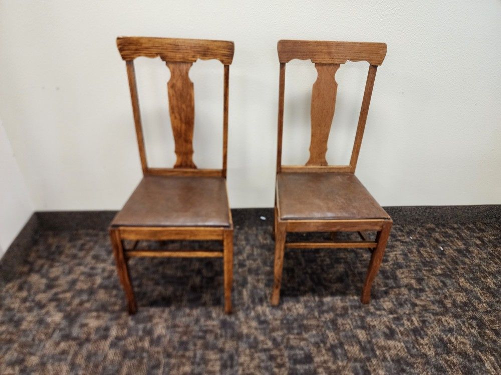 Antique Wooden Chairs With Leather Seats