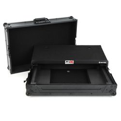 Ddj-rev5, MacBook Pro M1, 2 15 Inch Harbinger Speakers With Stands, Harbinger Mixer, and Black Metal Flight Case