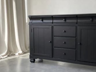 Reconditioned Black Sideboard Buffet Credenza | 64" Wide