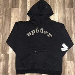 Sp5der Black VVS rhinestone Hoodie Men’s Size Large (new)