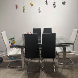 Dining Set, 6 Chairs + Extendable Table 