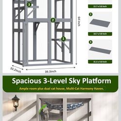 64 Inch Catio Outdoor Cat Enclosure