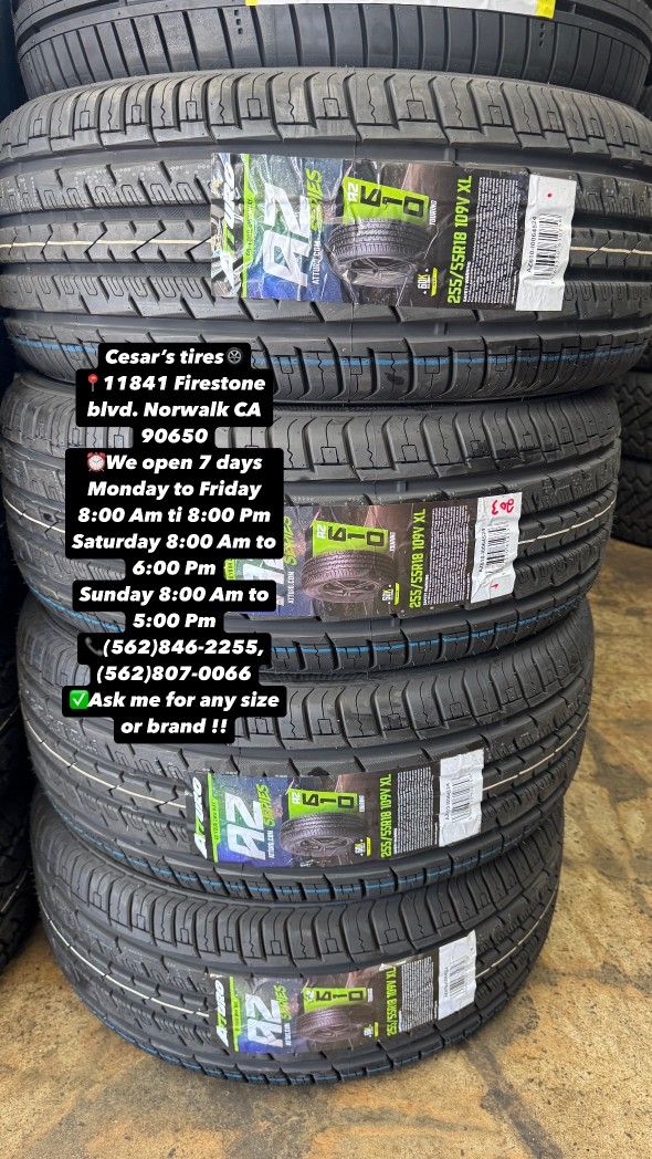 255/55R18 ATURO A SET OF FOUR NEW TIRES, INCLUDES MOUNTING AND BALANCING WITH WARRANTY, ASK ME FOR ANY SIZE OR BRAND, WE HAVE THE BEST PRICES!!